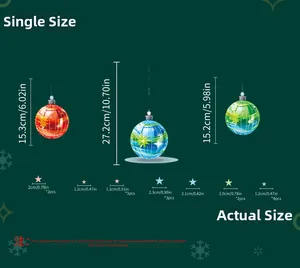 Size chart showing colorful Christmas ball wall stickers with height and star accessory dimensions
