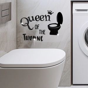 Mirror effect black Queen of the Throne wall sticker with crown for bathroom decor