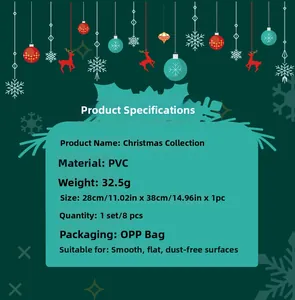 Specifications of PVC Christmas wall stickers set of 8 pieces sized 28x38cm in Opp bag
