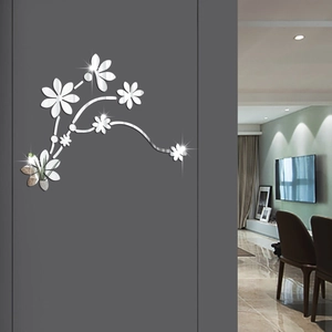 Stickers muraux fleurs en acrylique miroir pour décoration murale de salon moderne