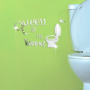 Macro detail of Queen Of The Throne silver mirror wall stickers for bathroom decor