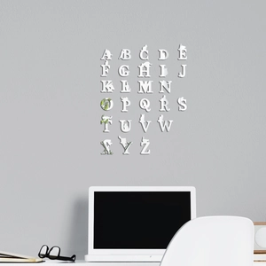 Detail view of 26 English acrylic alphabet wall stickers with cat silhouettes for nursery decor