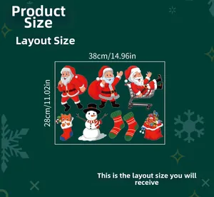 Detailed size layout of 38x28cm Christmas wall stickers with Santa and snowman motifs