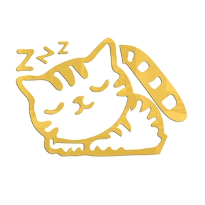 Détail de l'autocollant mural chat en acrylique miroir doré avec symboles de sommeil zzz