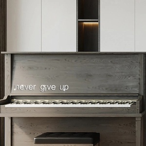Detail view of 3D silver mirror wall stickers with never give up motivational letters