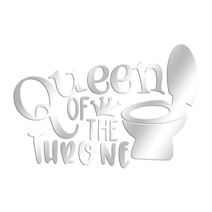 Detail of silver acrylic Queen of the Throne mirror wall sticker for bathroom decor