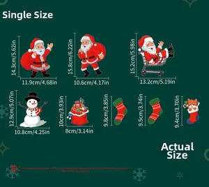 Size guide for Christmas Santa wall stickers featuring snowman and stocking dimensions
