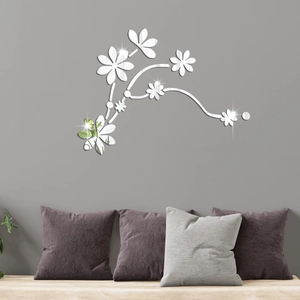 Détail d'autocollant mural miroir acrylique floral avec motif de vigne réfléchissant