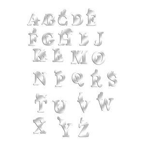 Detail of 26 acrylic mirror letters with cat silhouettes for wall decor stickers