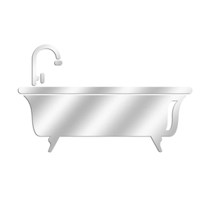 Detail of creative bathtub shape acrylic mirror wall sticker with silver reflective surface