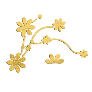 Détail de stickers muraux fleurs en acrylique miroir doré avec finition métallique
