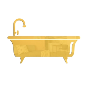 Detail showing high-reflection golden acrylic bathtub-shaped mirror wall sticker decoration