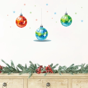 Colorful Christmas ball wall decals with stars for festive holiday window decoration