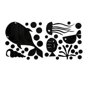 Black acrylic ocean fish mirror wall stickers featuring whales and bubbles for home decor