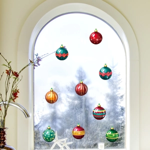 Colorful Christmas ball ornaments window stickers for festive home and glass decorations