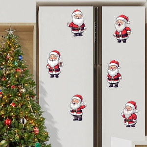 Set of 6 cute Santa Claus decorative stickers for refrigerator and Christmas wall decor
