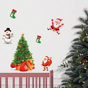 Adesivi murali natalizi con albero, Babbo Natale e pupazzo di neve per decoro festa
