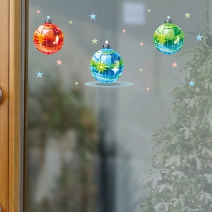 Christmas window ball stickers set with colorful ornaments and stars for holiday decoration