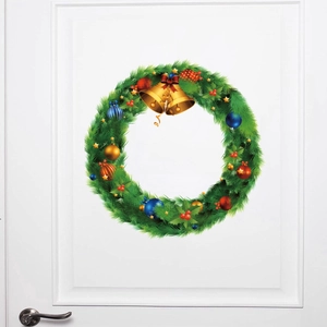 Christmas Wreath Wall Sticker PVC Waterproof Removable Door Window Decal Festive Decoration For Living Room Bedroom Home
