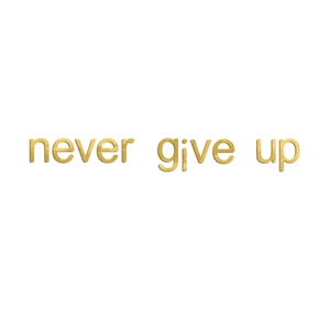 Detail view of 3D mirror gold acrylic 'Never Give Up' inspirational wall sticker text