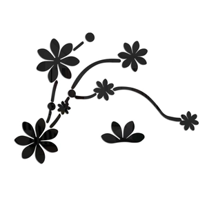 Stickers muraux 3D en acrylique noir avec fleurs et vignes pour décoration intérieure