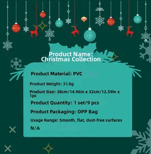 Detailed PVC Christmas wall sticker specs showing 9 pieces set of 38x32cm dimensions