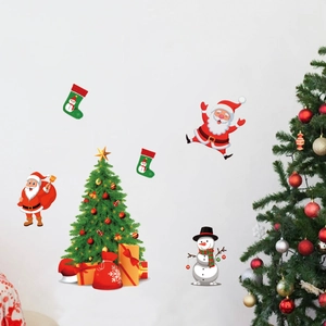Adesivi murali natalizi con Babbo Natale, pupazzo di neve e albero per decoro festivo
