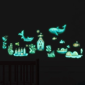 Glow In The Dark Ocean Whale Wall Sticker Kids Room Fluorescent Sea Fish Coral Castle PVC Removable Luminous Wall Decal