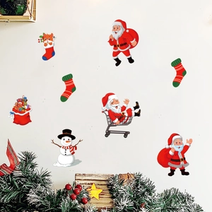 Christmas wall stickers set with Santa Claus, snowmen and festive stockings on white background
