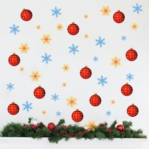 Adesivi Murali Palla di Natale Fiocco di Neve in PVC Decalcomanie per Vetrine Natalizie per Casa Negozio Decorazione