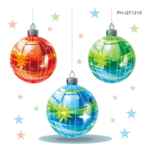 Festive Christmas ball wall stickers with stars pattern and colorful hanging ornaments