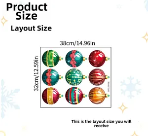 Christmas ball wall stickers with 38x32cm layout size showing festive colorful patterns