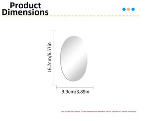 Detailed size specifications for oval acrylic mirror wall stickers, 16.7cm x 9.9cm dimensions