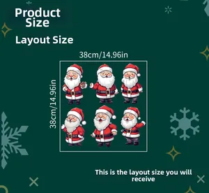Detailed size chart for Christmas Santa Claus wall stickers with layout dimensions in cm