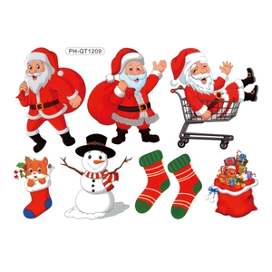 Christmas Santa Claus and Snowman wall decals with gift bag for festive home decoration