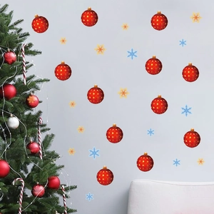 Adesivi murali con palline di Natale a pois dorati e fiocchi di neve su muro grigio