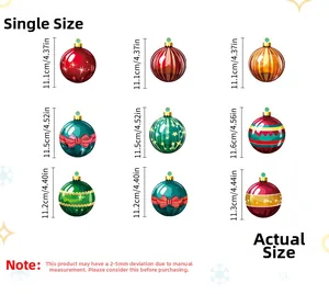 Size chart showing height specifications for various colorful Christmas ball wall stickers
