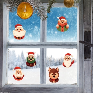 Christmas Santa Claus window stickers with cute cartoon reindeer and festive decorations