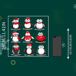 Größenvergleich von neun Cartoon-Pinguin-Wandtattoos auf einem 29cm Quadrat
