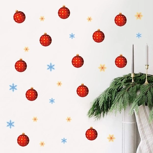 Adesivi murali natalizi con palline rosse e fiocchi di neve per decorazioni festive casa