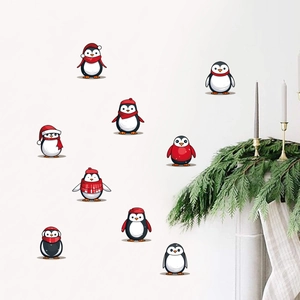 9 Stk Weihnachten Cartoon Pinguin Wandtattoo PVC Wasserdicht Abnehmbar Fensterbilder Für Zuhause Schlafzimmer Wohnzimmer Deko