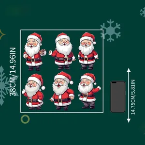 Detailed size chart of Santa Claus stickers with dimensions compared to a smartphone