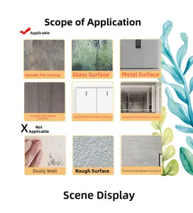 Guide showing compatible surfaces for luminous sea animal wall stickers like tile and glass