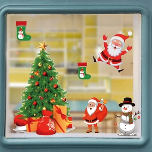 Adesivi per Finestre di Natale PVC Impermeabile Adesivi Murali Con Babbo Natale Pupazzo di Neve Albero di Natale Per Casa
