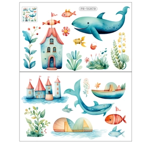 Glow in the dark ocean wall stickers featuring blue whales and fairy castles for kids rooms