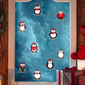 Weihnachts-Pinguin Wandaufkleber Set mit festlichen Schals für die Zimmerdekoration