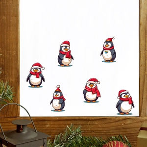 Stickers Muraux de Noël Pingouin Dessin Animé en PVC Amovibles pour Décoration de Maison de Vacances Fournitures de Fête