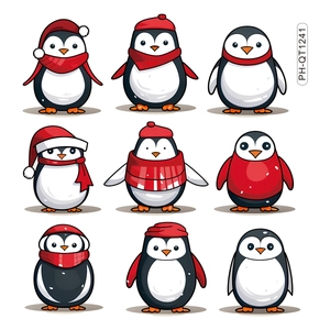 Niedliche Weihnachts-Pinguin-Wandsticker Set mit 9 Winter-Cartoon-Figuren für die Dekoration