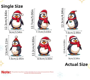 Tableau des tailles pour 6 stickers de Noël pingouins avec mesures en cm et pouces