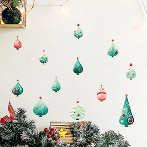 Nordic Christmas tree wall stickers in teal and red for festive room decoration